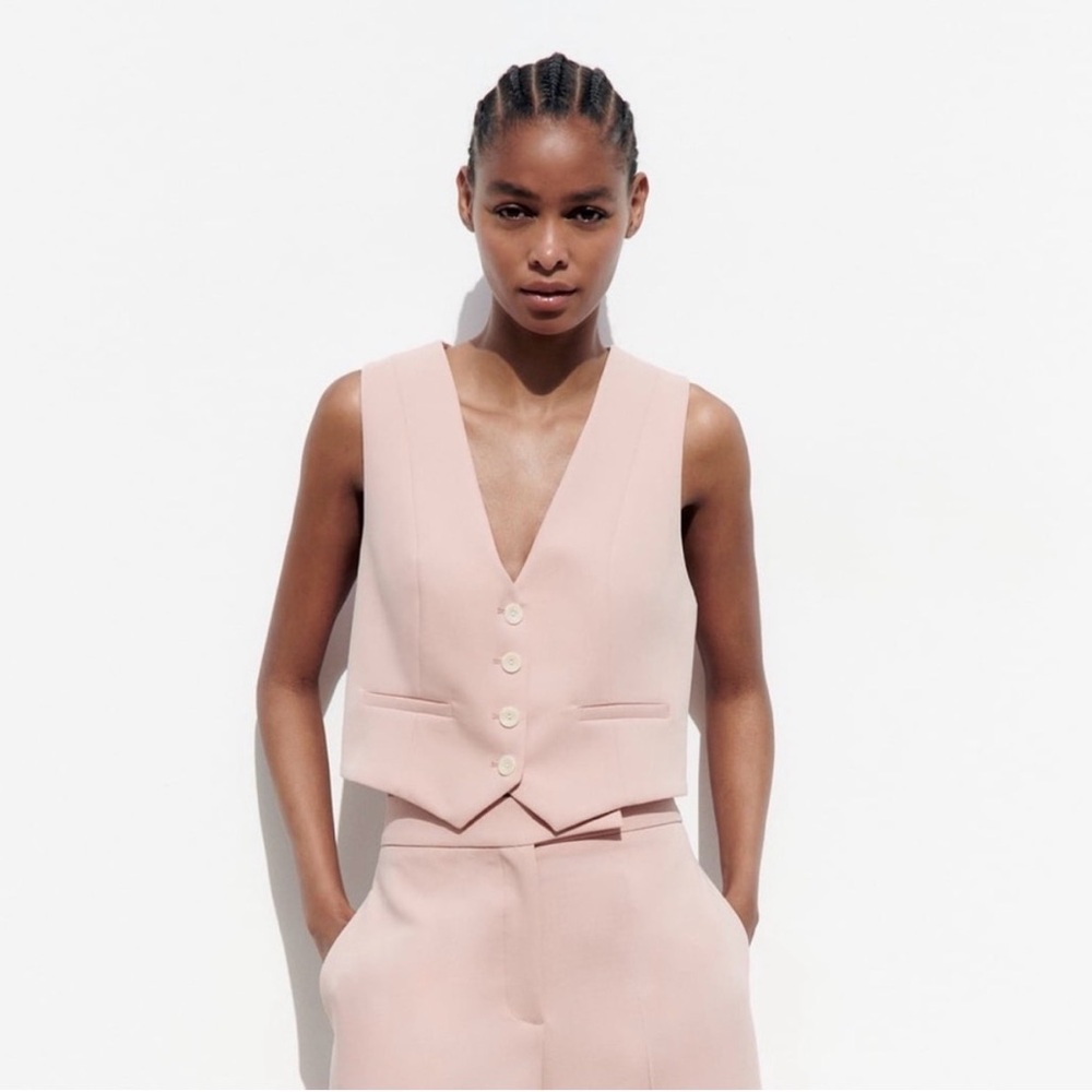 Zara Light Pink Tailored Vest & Trousers, Size M